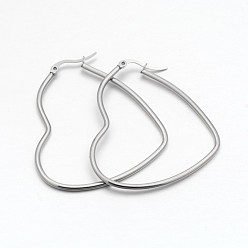 Нержавеющая Сталь Цвет Устойчивая к потускнению 304 серьга-кольцо из нержавеющей стали, гипоаллергенные серьги, сердце, цвет нержавеющей стали, 51x46x2 мм, 12 датчик, штифты : 1x0.6 мм