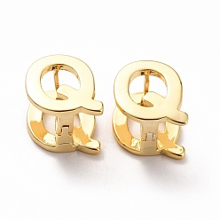 Letter Q Boucles d'oreilles créoles initiales pour femmes, boucles d'oreilles en laiton plaqué or véritable 18k, letter.q, 13x11x10mm, pin: 0.8 mm