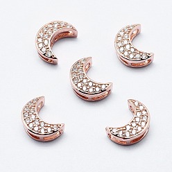 Розовое Золото Латунные микро проложить кубического циркония подвески, многожильных ссылки, без кадмия, без никеля и без свинца, луна, розовое золото , 8x6x3 мм, отверстие : 1x2.5 мм