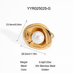 Золотой Винтажные 304 овальные манжеты из нержавеющей стали для женщин, с имитацией жемчуга, золотые, 29.2x23.9 мм