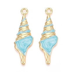 Небесно-голубой Большие подвески из сплава и эмали, форма раковины, без кадмия, без никеля и без свинца, золотые, голубой, 61.5x20x6 мм, отверстие : 4 мм