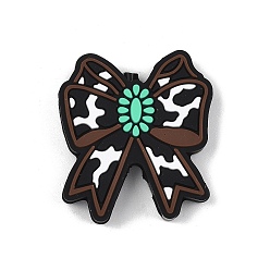 Коричневый Силиконовые бусины ко Дню святого Валентина, фокусные бусы, бантом, кофе, 35x27.5x7.5 мм, отверстие : 3 мм