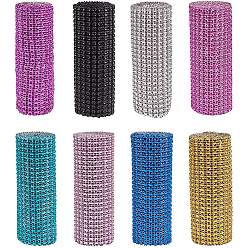 Mixed Color Plastic 24 Row Rhinestone Mesh Roll, Rectangle, Mixed Color, 90.5~91.5x11.8cm, about 4mm in diameter, 1yards/roll, 8rolls/set