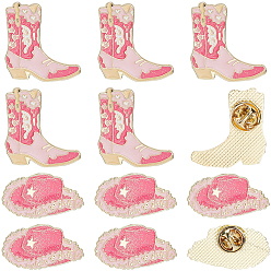 Pink 12шт. 2 стили эмалированные булавки, броши из сплава для одежды рюкзака, с силой блеска, сапоги и шляпа, розовые, 18~30.5x28.5~33 мм, 6 шт / стиль