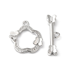 Платинированный Латунные застежки-молнии из прозрачного кубического циркония, без кадмия, без никеля и без свинца, цветок с бабочкой, Реальная платина, Цветок: 16x15.5x2.5 мм, отверстие : 1.4 мм, бар: 19x6x3 mm, отверстие : 1.4 мм