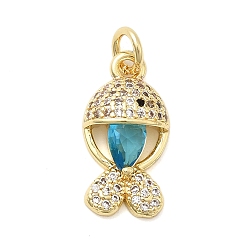 Темно-Голубой Латунные микро проложить кубического циркония подвески, рыбы прелести, без кадмия и без свинца, стойки покрытие, долговечный, реальный 18 k позолоченный, с целью перехода в кольце, глубокое синее небо, 17.5x9x4.5 мм, отверстие : 3.5 мм
