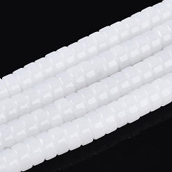 Белый Стеклянные бусины, имитация нефрита , плоско-круглые, белые, 6~6.5x3~3.5 мм, отверстие : 0.8~1 мм, около 112~120 шт / нитка, 14.57~15.16'' (37~38.5 см)