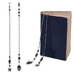 Black 2Pcs Acrylic & ABS Plastic Imitation Pearl & Alloy Enamel Bookmark, Black, 400~405mm