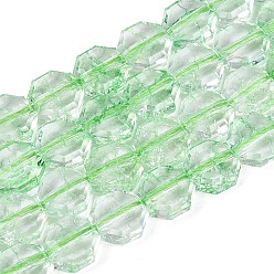 Vert Clair Transparentes craquements perles de verre brins, octogone, teint et cœur, facette, vert clair, 7~8x7~8x3.5~4mm, Trou: 1~1.4mm, Environ 46~50 pcs/chapelet, 13.58~14.57 pouce (34.5~37 cm)