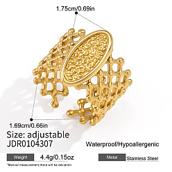 Golden 304 Stainless Steel Oval Cuff Open Rings for Women, Golden, US Size 6 1/2(16.9mm)
