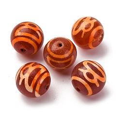 God of Wealth Pattern Тибетского стиля бусы дзи, природных бисера агат, круглые, окрашенная и подогревом, цвет шоколада, бог богатства, 14 мм, отверстие : 1.8 мм