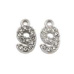 Number 304 подвески из нержавеющей стали, с кристально горный хрусталь, числовые прелести, число, 9x5x1 мм, отверстие : 1 мм