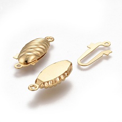 Real 24K Gold Plated 304 Stainless Steel Box Clasps, Multi-Strand Clasps, Oval, Real 24k Gold Plated, 21x8x5mm, Hole: 1.2mm