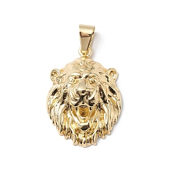 Настоящее золото 18K Стойки обшивки латунные подвески, без свинца и без кадмия, очарование головы льва, реальный 18 k позолоченный, 34x24.5x10 мм, отверстие : 9x4 мм