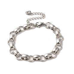 Stainless Steel Color Non-Tarnish 304 Stainless Steel Rectangle Link Chain Bracelets, Stainless Steel Color, 6-3/8 inch(16.3cm)