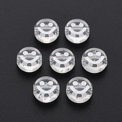 Прозрачный Прозрачные акриловые бусины, с блеском порошок, плоское круглое лицо с белой эмалью и улыбкой, прозрачные, 10x5 мм, отверстие : 2 мм, Около 1450 шт / 500 г