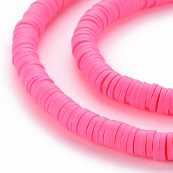 Hot Pink Handmade Polymer Clay Bead Strands, Heishi Beads, Disc/Flat Round, Hot Pink, 6x0.5~1mm, Hole: 2mm, about 320~447pcs/strand, 15.74 inch~16.92 inch