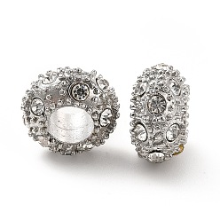 Платина Стойки покрытие сплава горный хрусталь европейских бусы, бусины с большим отверстием, рондель, платина, 12x6.5 мм, отверстие : 5 мм