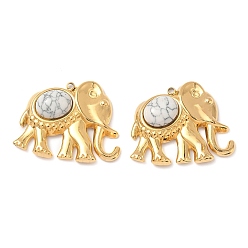 Белый Окрашенные синтетические бирюзовые подвески, Слон прелести, с вакуумным покрытием PVD 304 настройки из нержавеющей стали, реальный 18 k позолоченный, белые, 24x29x7 мм, отверстие : 1.5 мм