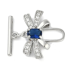 Платина Латунные застежки-молнии из прозрачного кубического циркония, без кадмия, без никеля и без свинца, со стеклом, бантом, платина, бант : 17.5x20.5x4.5 мм, отверстие : 1.2 мм, бар: 17x4.5x2 mm, отверстие : 1.4 мм