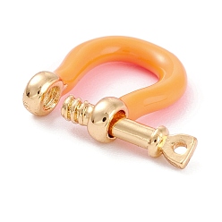 Orange Brass Enamel D-Ring Anchor Shackle Clasps, Real 18K Gold Plated, for Bracelets Making, Orange, 18x15~17x4.5~5mm, Hole: 8mm