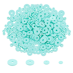 Aigue-marine Perles en fimo faits à la main, disque / plat rond, perles heishi, aigue-marine, 11x7x3 cm, environ 2850~3000 pcs / boîte