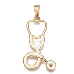Golden 304 Stainless Steel Pendant Rhinestone Settings, with Enamel, Echometer Shape, 
White, Golden, Fit for 1.5mm rhinestone, 47x25x2mm, Hole: 10x5mm