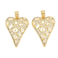 White Brass Micro Pave Clear Cubic Zirconia Pendants, with Enamel, Heart Charm, Real 18K Gold Plated, White, 27x20x4.5mm, Hole: 5x4mm