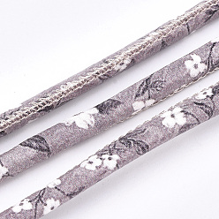 Old Rose Printed PU Leather Cords, Flower Pattern, Old Rose, 5~6mm, about 5.46 yards(5m)/roll