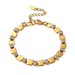 Квадрат 304 браслеты из нержавеющей стали с прозрачными циркониевыми звеньями, золотые, квадратный, 6-3/4 дюйм (17.2 см)