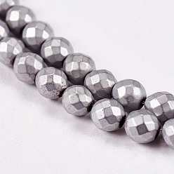 Silver Plated Electroplate Non-magnetic Synthetic Hematite Beads Strands, Faceted, Frosted, Round, Grade A, Silver Plated, 4mm, Hole: 1mm, about 100pcs/strand, 16 inch