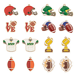 Mixed Shapes 24 шт 8 стили подвески из сплава эмали, золотые, регбийная кепка/регби/регбийная майка с подвеской, разнообразные, 23.5~34x15~31.5x1.5~2 мм, отверстие : 1.5~2.5 мм, 3 шт / стиль