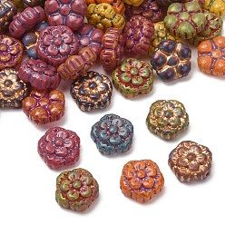 Mixed Color Handmade Lampwork Beads, Flower, Golden Metal Enlaced, Mixed Color, 14.5x15x7mm, Hole: 1.2mm
