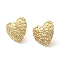 Real 18K Gold Plated 304 Stainless Steel Studs Earrings, Jewely for Women, Heart, Real 18K Gold Plated, 22x22mm