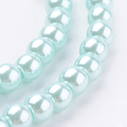 Pale Turquoise Eco-Friendly Dyed Glass Pearl Round Beads Strands, Cotton Cord Threaded, Pale Turquoise, 4~4.5mm, Hole: 0.7~1.1mm, about 104pcs/strand, 15 inch