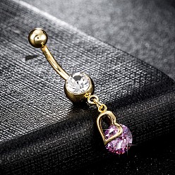 Сливовый Пирсинг украшения, кольцо пупка из экологически чистой латуни с фианитом, кольца живота, со штангой из хирургической нержавеющей стали, сердце, слива, 37x8 мм, бар: 15 калибр (1.5 мм), длина стержня: 3/8"(10мм)