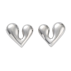 Stainless Steel Color Non-Tarnish 304 Stainless Steel Stud Earrings, Heart, Stainless Steel Color, 17.5x19.5mm