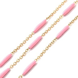 Pink Эмалированные цепи звеньев колонны, с ионным покрытием (ip) позолоченные 304 кабельные цепи из нержавеющей стали, несварные, с катушкой, розовые, 14~17x2~3 mm и 1.5x2x0.5 mm, около 32.81 футов (10 м) / рулон