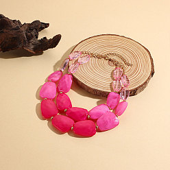 Темно-Розовый Двухслойные ожерелья из граненых каплевидных бусин из смолы для женщин, с концевыми цепями из сплава, золотые, темно-розовыми, 12.60 дюйм (32 см)