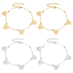 Золотой & Серебряный 4 шт. 2 цвета, железные браслеты с подвеской в виде бабочки для женщин, золотой и серебряный, 8-1/4 дюйм (209 мм), 2 шт / цвет