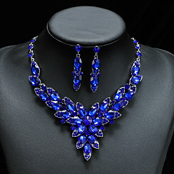 Средно-синий Модные серьги из сплава стекла и ожерелья, цветок, светло-синий, 450 мм