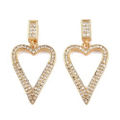 Сердце Латунные микропаве прозрачные подвески с фианитом, золотые, сердце, 23x16x2.5 мм, отверстие : 5x2.5 мм