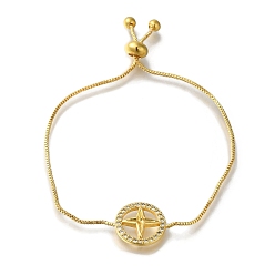 Золотой Покрытие стойки, латунное микро-паве, прозрачный кубический цирконий, кольцо-цепочка со звездообразным звеном, браслеты-слайдеры, без свинца и без кадмия, долговечный, золотые, 8-1/4 дюйм (21 см)