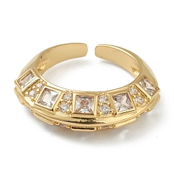 Golden Brass Micro Pave Clear Cubic Zirconia Cuff Rings, Open Rings, Golden, US Size 6, Inner Diameter: 17mm