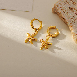 Морская звезда Серьги из 304 нержавеющей стали, золотые, морская звезда, 35x15 мм