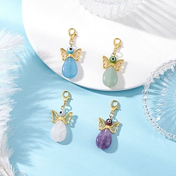 Смешанные камни 4 подвески-ангелы в форме капли, натуральные аметисты, зеленый авантюрин, кварц, имитация аквамарина и розового кварца, с ручной работой, украшенной сглазом и застежками-карабинами из сплава, 44 мм