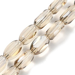 Цвет Древесины Гальванизируйте прозрачные стеклянные бусины, овальные, граненые, с половиным покрытием, деревесиные, 5.5~6x4.5x3 мм, отверстие : 1 мм, около 64 шт / нитка, 16.69~16.85'' (42.4~42.8 см)