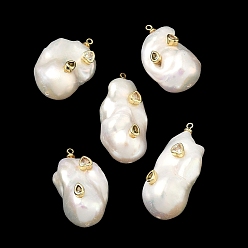 (52) Непрозрачная лаванда Подвески из латуни и перламутра с микропаве из кубического циркония, самородки очарование, долговечный, стойки покрытие, без свинца и без кадмия, реальный 18 k позолоченный, разноцветные, 26~34x15~18x13~16 мм, отверстие : 1.8 мм