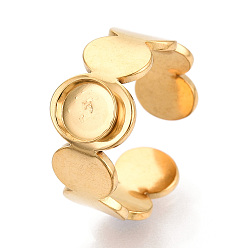 Настоящее золото 18K 304 компоненты манжетного кольца из нержавеющей стали, установка круглого кольца, ионное покрытие (ip), реальный 18 k позолоченный, лоток : 6 мм, 9.9 мм, внутренний диаметр: регулируемый