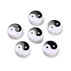 Черный Непрозрачные акриловые шарики, плоский ронд с инь-ян, чёрные, 17.5x6.5 мм, отверстие : 2.5 мм